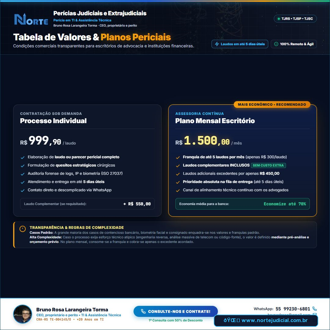 Banner Oficial de Valores Perícia Judicial - www.nortejudicial.com.br